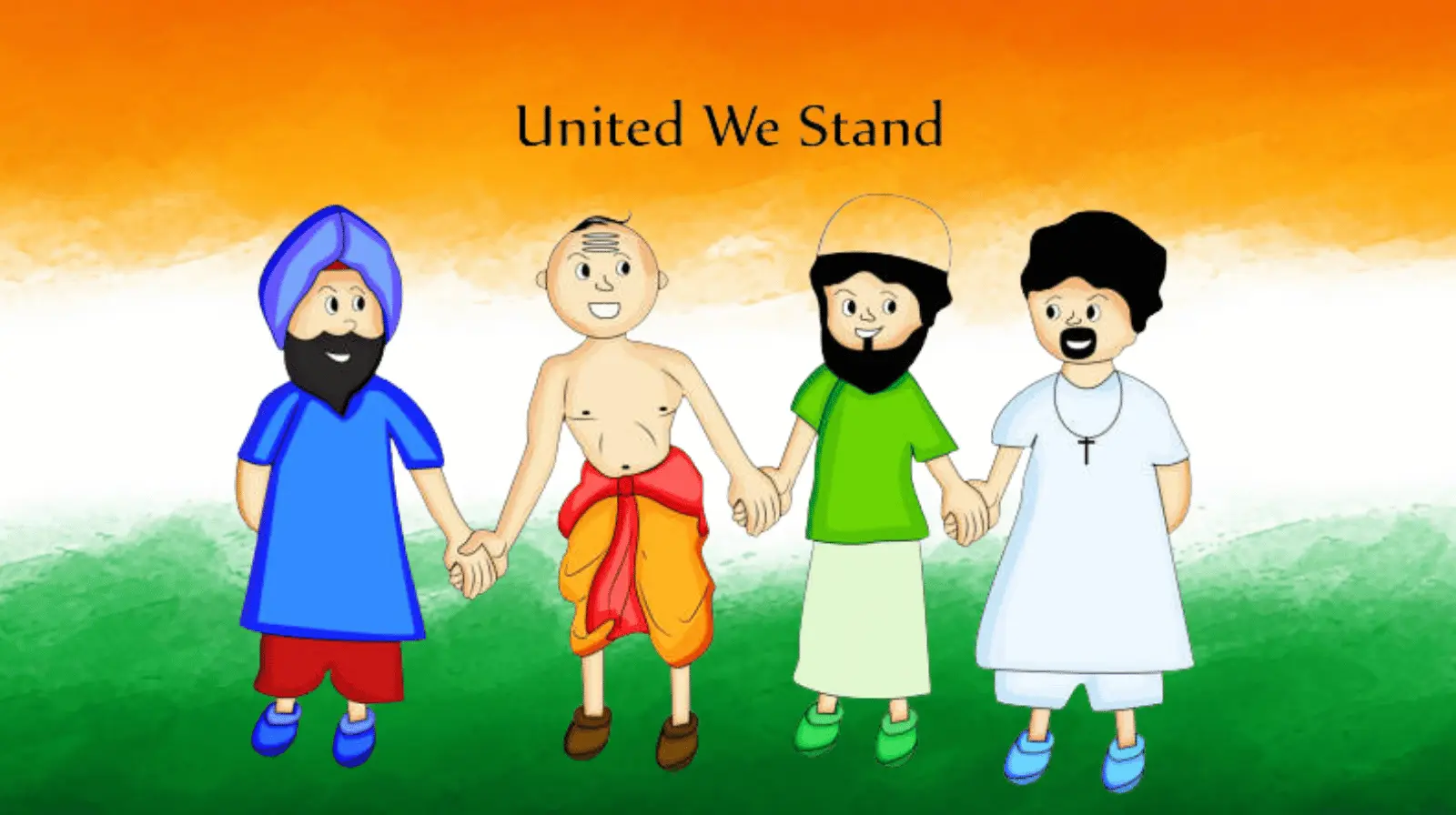 Indians from different regions and cultures united under one flag chanting Jai Hind