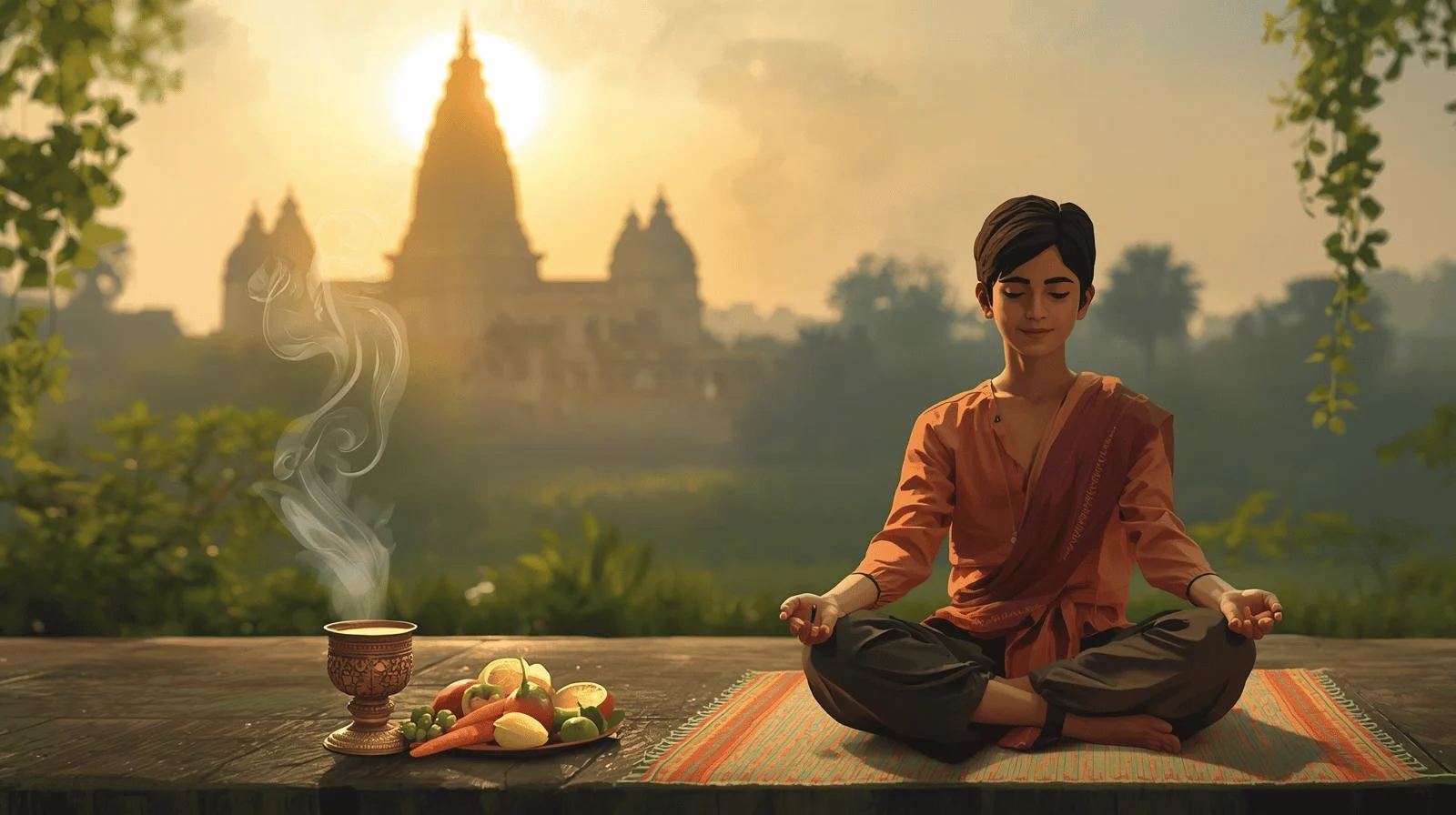 indian lady doing Yoga and Pranayama Practices in morning